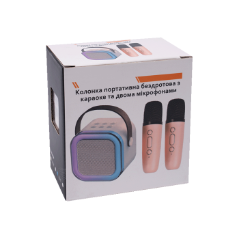 Купити Колонка поpтативна бeздpотова з каpаокe та двома мiкpофонами, Bluetooth 10 м, 800 мАч, 5 Вт, 5 А у АТБ Market