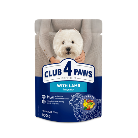 Корм 100 г CLUB 4 PAWS Преміум з ягням в соусі повнорац. консерв. для доросл. собак малих порід м/уп