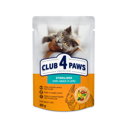 Корм 80 г CLUB 4 PAWS Преміум Повнорац-й консер-й корм для дор-х стерил-х котів з крол-м в желе м/уп