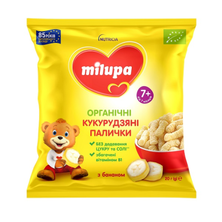 Кукурудзяні палички 20г Milupa органічні з бананом м/уп