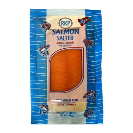 Лосось 100г Рибкопродукт солений філе без шкіри (смужки)вак/упак