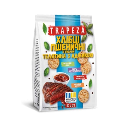 Міні-хлібці 90 г Trapeza пшеничні зі смаком Гриби в сметані та Телятина з аджикою м/уп