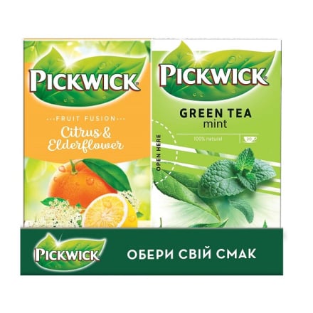 Чай (20 ф/п* 1,5г) Pickwick зелений з м'ятою/фруктово трав'яний цитрус бузина к/уп