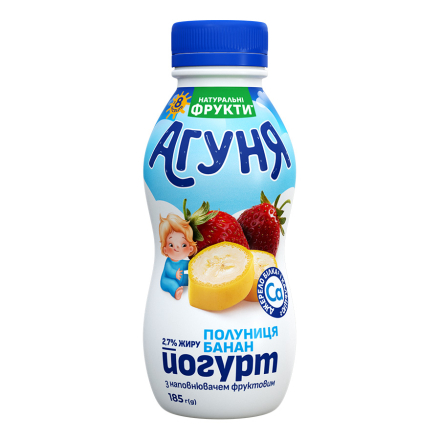 Йогурт 185 г Агуня Полуниця-банан 2,7% п/бут