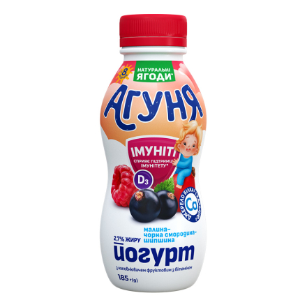 Йогурт 185 г Агуня Імуніті Малина-чорна смородина-шипшина 2,7% п/бут