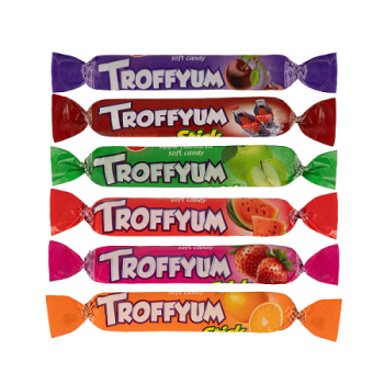 Купить Цукерки Eletat жувальні тоффі яблуко, вишня, кола, арбуз, полуниця, апельсин вагові Туреччина в АТБ Market