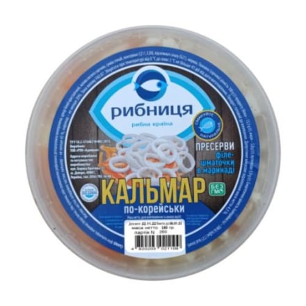 Пресерви кальмар 180 г Рибниця філе-шматоч.в маринаді по-корейськи пл/упак