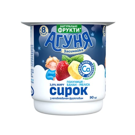 Сирок 90 г Агуня Засинайко Полуниця-банан-меліса 3,9% п/стакан
