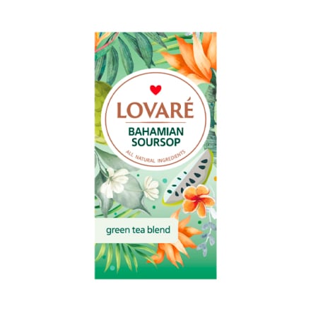 Чай (24 ф/п *1,5 г) Lovare зелений Bahamian soursop з фруктами, квітами та ароматом саусепу к/уп