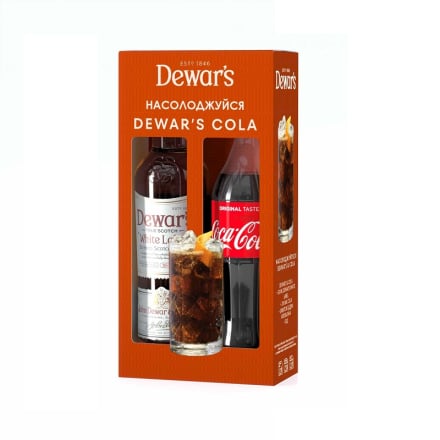Набір Віскі Dewar's White Label 0,7л 40% об ск/пл + Кока кола 1,25л у коробці