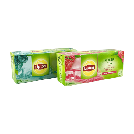 Чай (20 ф/п *1,5 г) Lipton зелений/чай зелений з малиною, к/уп