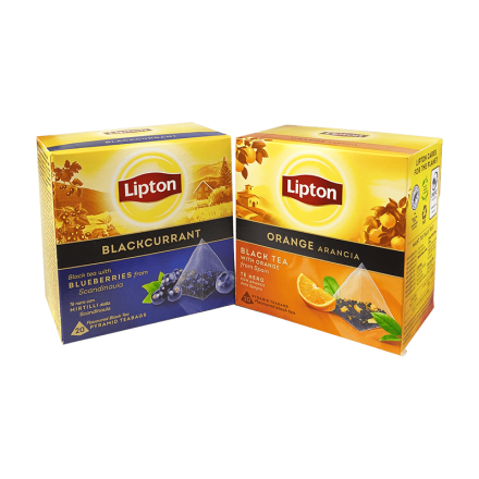 Чай (20 ф/п*1,7 г) Lipton чорний зі смаком апельсину, чай чорний зі смаком чорної смородини, к/уп