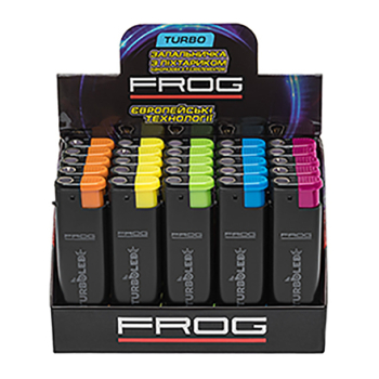 Купити Запальничка 1шт FROG TURBO з ліхтариком чорна с кольоровими вставками п'єзо без/уп у АТБ Market
