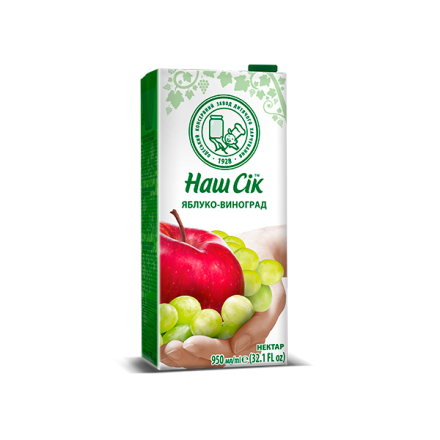 Нектар 0,95л Наш Сік Виноград-Яблуко та Яблуко-Виноград