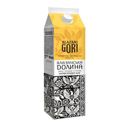Вино 1 л Alazani Gori Алазанська долина плодове столове напівсолодке біле 9,3% тетра-пак Україна