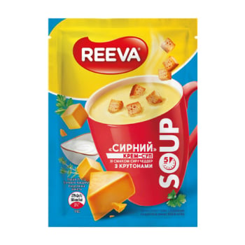 Купить Крем-суп 17 г Reeva зі смаком сиру Чеддер з крутонами Сирний м/уп в АТБ Market