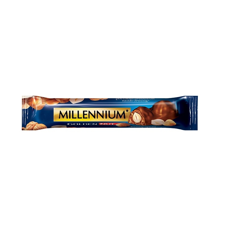 Шоколад 40г Millennium Golden Nut молочний з начинкою та цілими горіхами