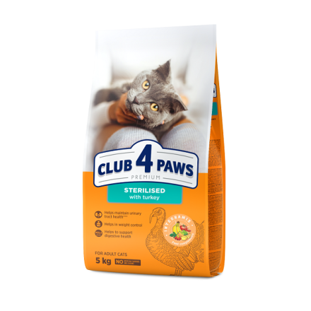Купити Повнорацiонний сyхий корм для дорослих стeрилiзованих котiв Club 4 Paws Прeмiyм, 5 кг у АТБ Market