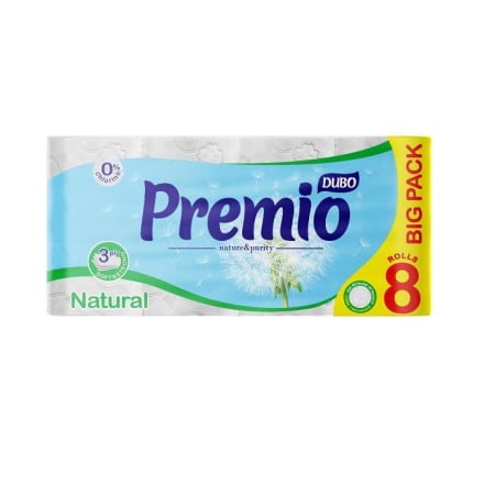 Тyалeтний папiр цeлюлозний Диво Premio Natural, бiлий тришаровий, 8 шт.