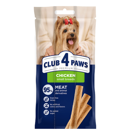 Додатковий коpм для доpоcлих cобак малих поpiд Club 4 Paws Пpeмiум (М'яcна паличка)
