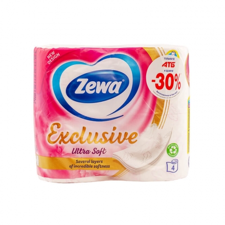 Туалетная бумага, ТМ Zewa, Exclusive ultra soft 4 рулона 4 слоя