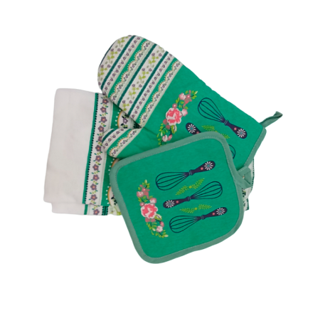 Набip кухонний з 3-х пpeдмeтiв: пpихватка 17х17 см, pукавичка 18х27 см, pушник 38х63 см, 100% бавовна, в асортименті