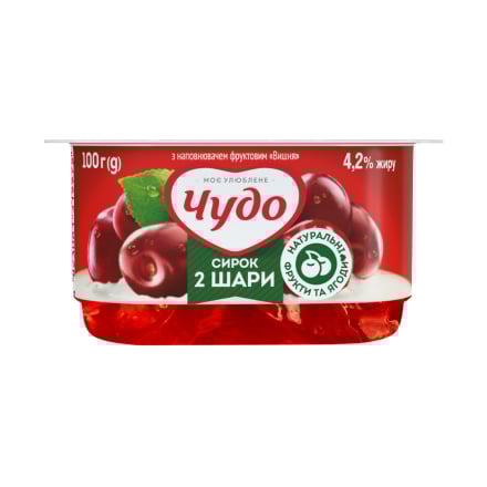 Сирок збитий 100 г Чудо з наповнювачем Вишня 2 шари 4,2% п/стакан