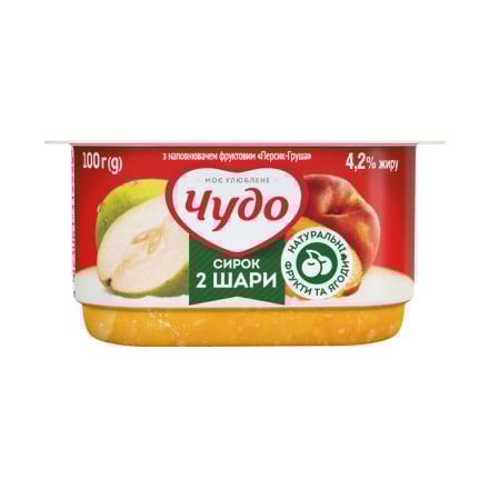 Сирок збитий 100 г Чудо з наповнювачем Персик-груша 2 шари 4,2% п/ванночка