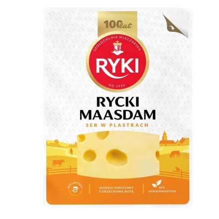 Сир напівтвердий 135г Ryki Маасдам пластинками 45%