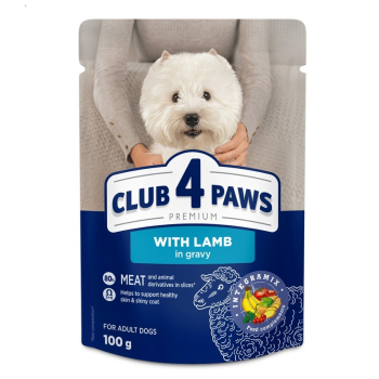 Купить Корм 100 г CLUB 4 PAWS Преміум з ягням в соусі повнорац. консерв. для доросл. собак малих порід м/уп в АТБ Market