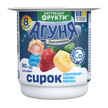 Купить Сирок 90 г Агуня Засинайко Полуниця-банан-меліса 3,9% п/стакан в АТБ Market