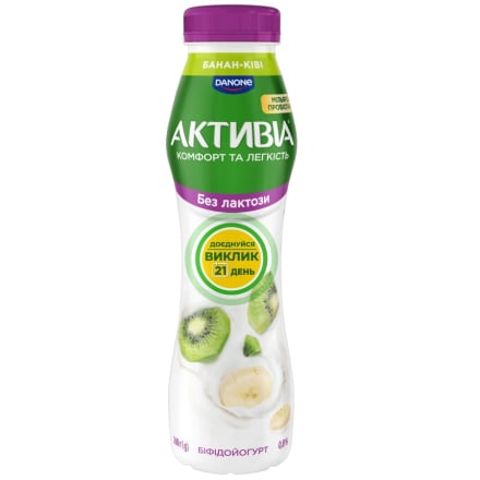 Біфідойогурт 260 г Активіа банан-ківі безлактозний 0,8% п/бут