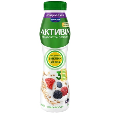 Біфідойогурт 260 г Активіа ягоди-злаки 1,2% п/бут