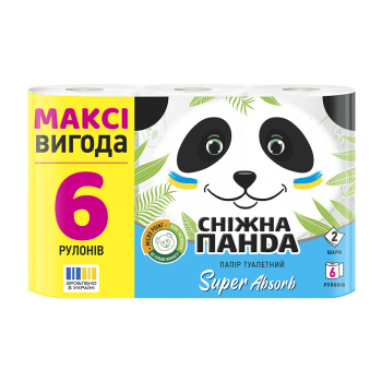 Купить Папір туалетний 6 шт Сніжна Панда СуперАбсорб 2 шари м/уп в АТБ Market