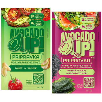 Купить Приправа-топінг 20 г Avocado Up (Томат-часник/Чорний кунжут-водорості норі) м/уп в АТБ Market