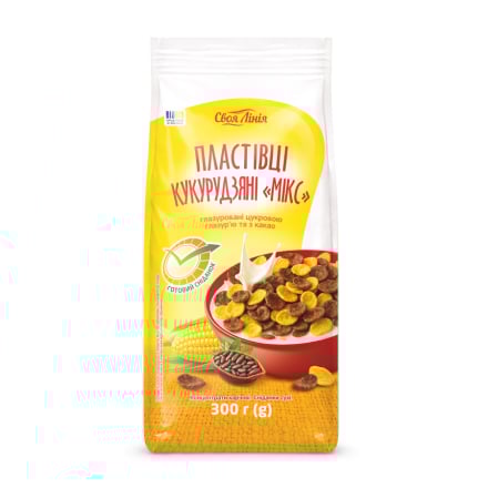 Пластівці 300 г Своя Лінія кукурудзяні Мікс глазуровані цукровою глазур'ю з какао м/уп