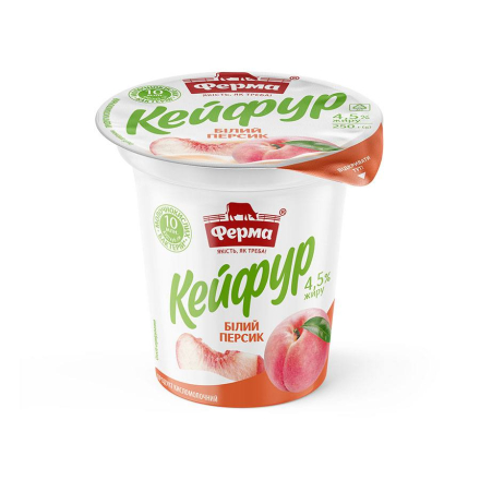 Купить Продукт кисломолочний 250 г Ферма Кейфур білий персик 4,5% п/стакан в АТБ Market