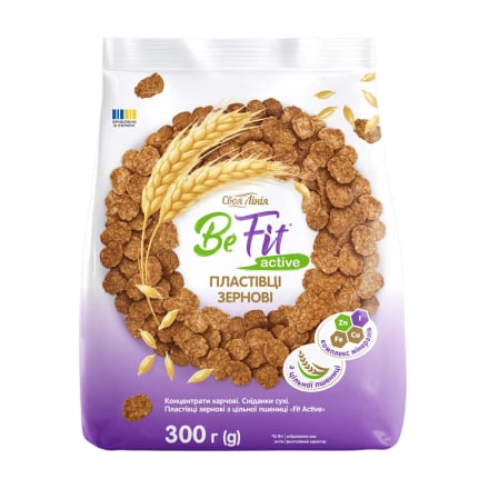 Пластівці 300 г Своя Лінія Fit Active зернові з цільної пшениці м/уп