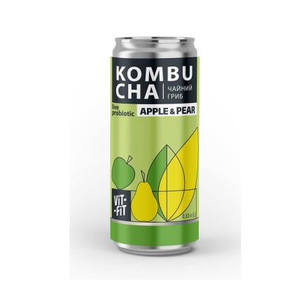 Купить Напій бродіння 330 г Vit-Fit Kombucha Чайний Гриб Apple&Pear з/б в АТБ Market