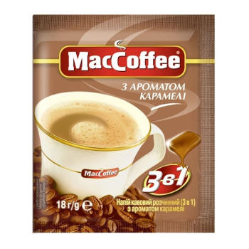 Купить Напиток кофейный 18 г MacCoffee с ароматом карамели растворимый стик (3 в 1) в АТБ Market