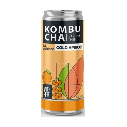 Купить Напій бродіння 330 г Vit-Fit Kombucha Чайний Гриб Gold Apricot з/б в АТБ Market