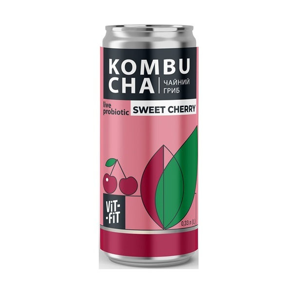➤ Напій бродіння 330 г Vit-Fit Kombucha Чайний Гриб Sweet Cherry