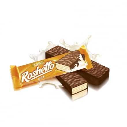 Вафлі 34 г Рошен Roshetto milk глазуровані молочно-шоколадною глазур'ю