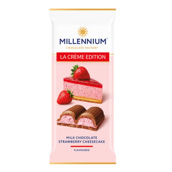 Купить Шоколад 100г Millennium La Creme мусовий молочний з начинкою полуничний чізкейк м/уп в АТБ Market
