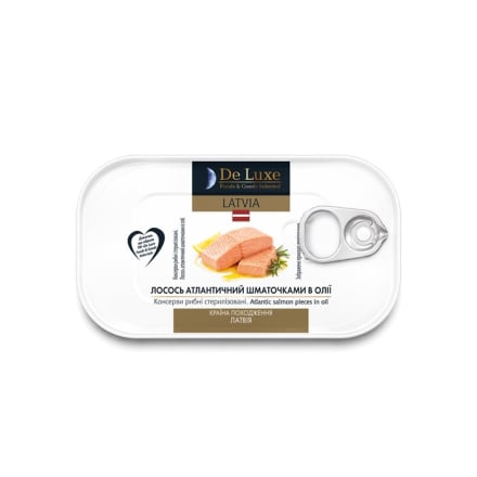 Купити Консерви 120 г De Luxe Foods & Goods Selected лосось атлантичний шматочками в олії з/б у АТБ Market