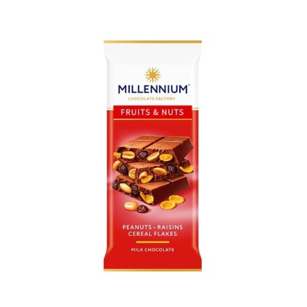 Купити Шоколад 90 г Millennium FruitsNuts мол. з арахісом, мигдалем, родзинками та злакомиви пласт. м/уп у АТБ Market