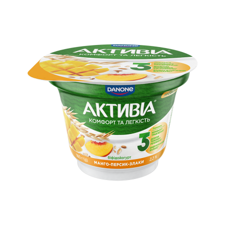Купити Біфідойогурт 180 г Активіа Манго-персик-злаки 2,2% п/стакан у АТБ Market