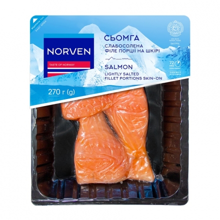 Семга 270г, ТМ Norven, слабосоленая филе-порции на коже