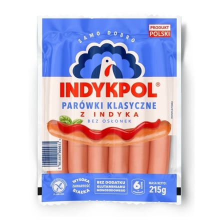 Купити Сосиски 215 г Indykpol індичі класичні, копчені, приготовлені на пару газ/упак у АТБ Market