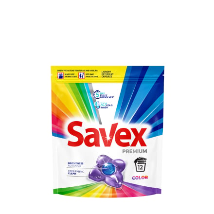Мийний засіб. Капсули для прання 12 шт Savex COLOR/CRYSTAL FRESH PREMIUM м/уп